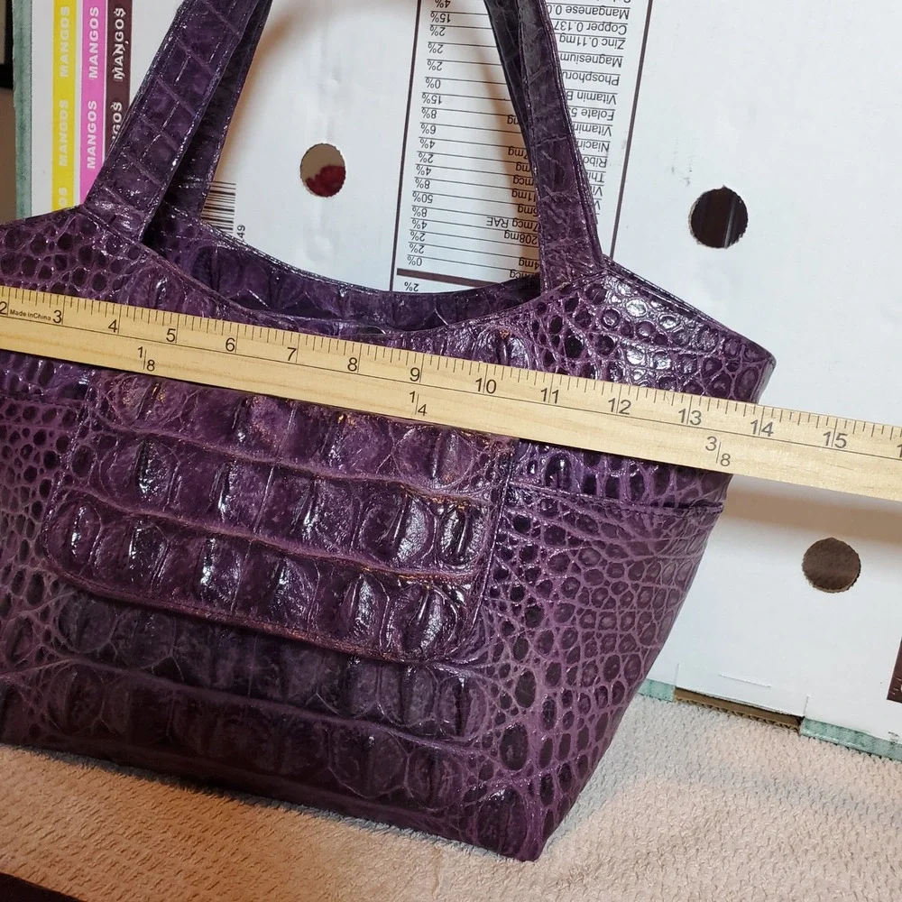 Veari Purple Crocodile Embossed Leather Tote Bag and Matching Wallet Set